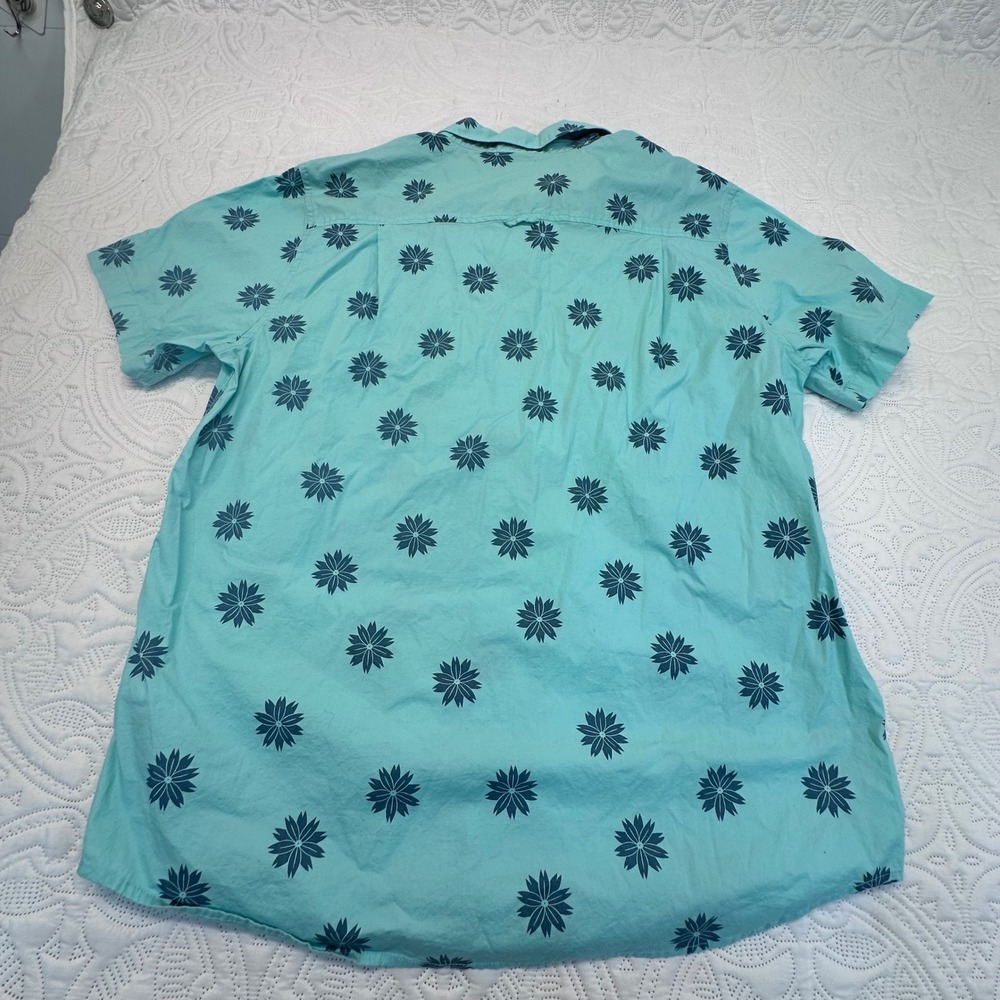 Hurley Mens XL Turquoise Blue Floral Starburst Short Sleeve Button Down Shirt